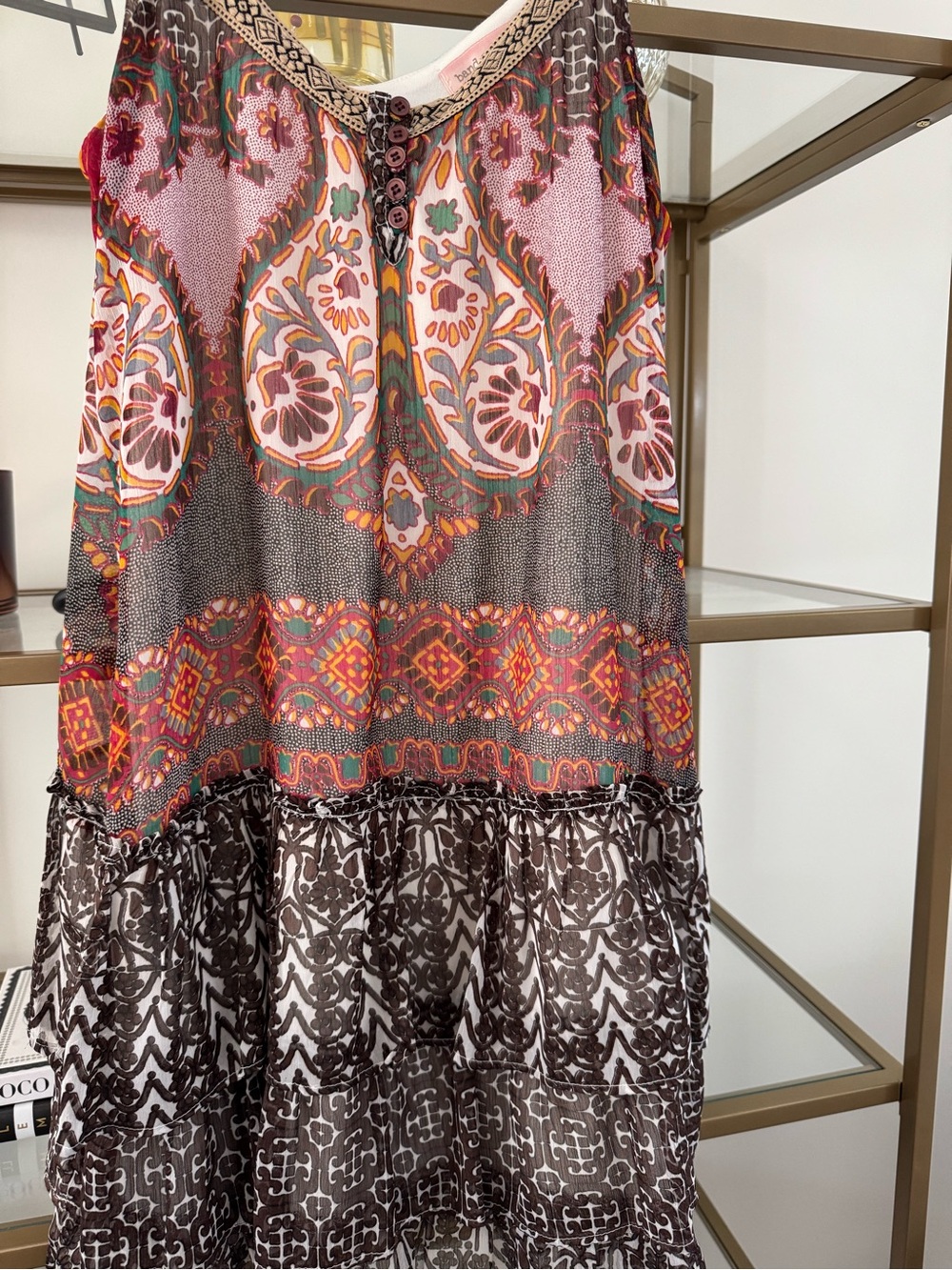 Band of Gypsies Multicolor Printed Mini Dress — Brown, Pink, Orange, Green